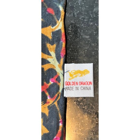 Vtg Scarf GOLDEN DRAGON 100% Silk  Handmade Black Floral Design in Multicolor - Picture 3 of 9